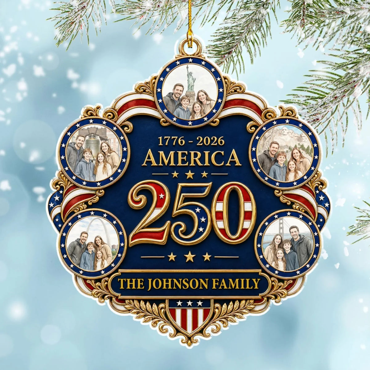 United By Family And Freedom - Personalized 3D Effect Acrylic Ornament