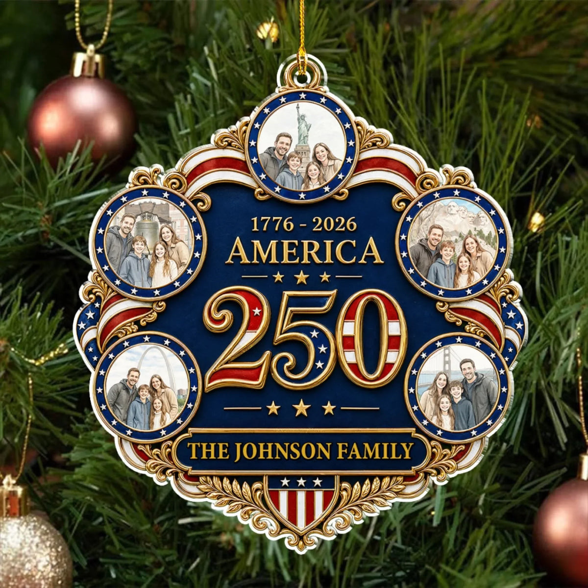 United By Family And Freedom - Personalized 3D Effect Acrylic Ornament