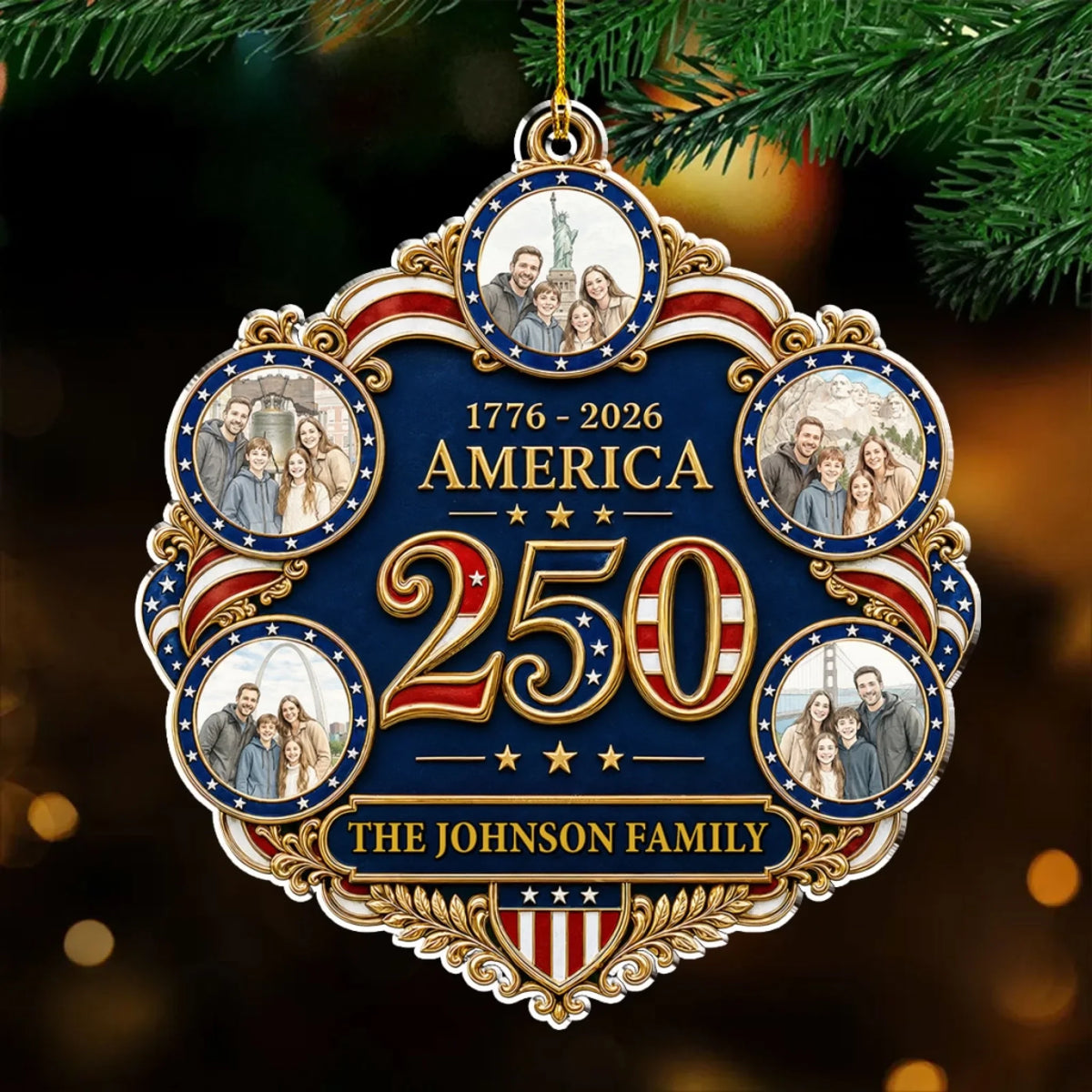 United By Family And Freedom - Personalized 3D Effect Acrylic Ornament