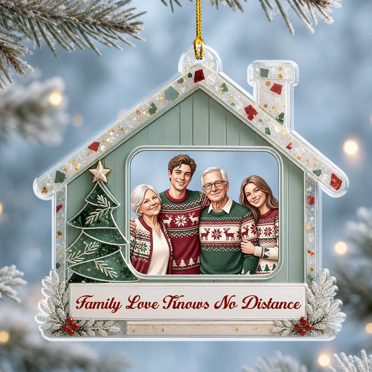 Family Love Knows No Distance - Personalized Acrylic Ornament
