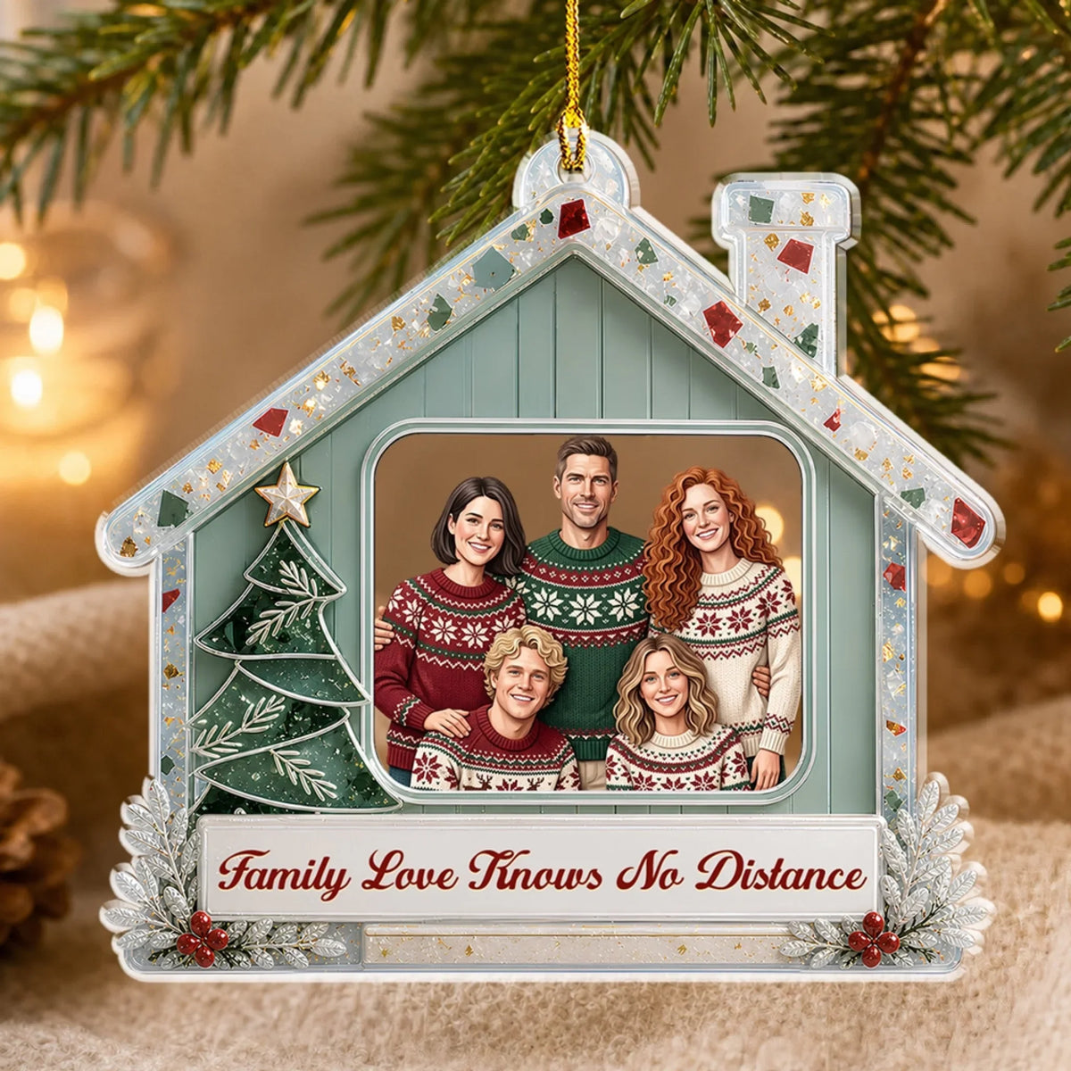 Family Love Knows No Distance - Personalized Acrylic Ornament