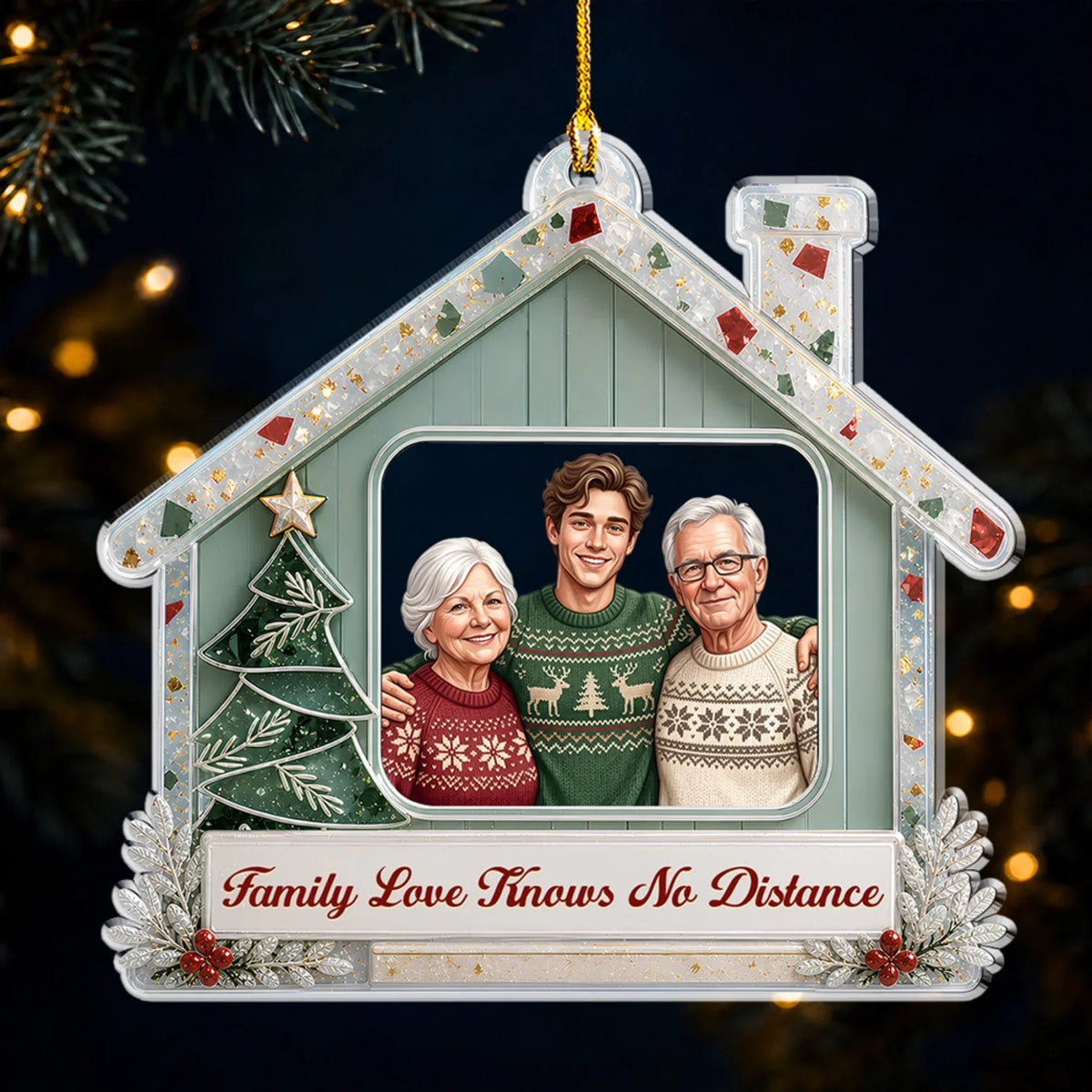 Family Love Knows No Distance - Personalized Acrylic Ornament