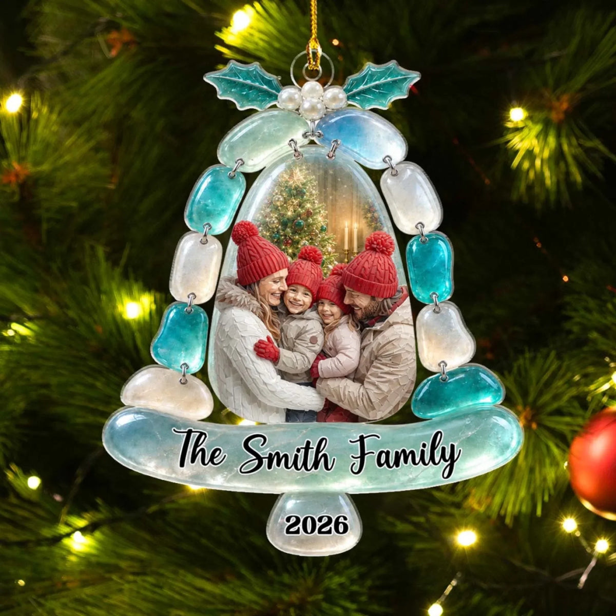 Custom Photo Keepsake Christmas Ornament • Family Sea Glass Christmas Tree - Personalized 3D Effect Acrylic Ornament