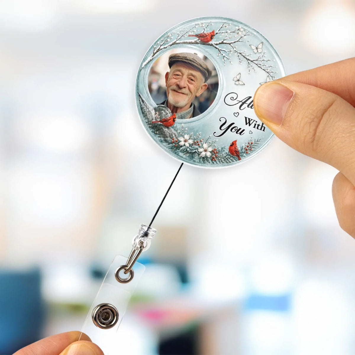 Custom Photo Memorial Keepsake, Remembrance Gift for Loss of Loved One • I'm Always With You - Personalized Acrylic Badge Reel