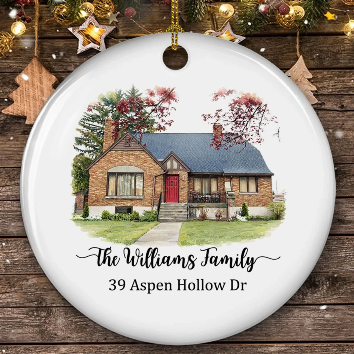 Custom Photo Couple Christmas Ornament, Anniversary Gift • Our Happy Place - Personalized Ceramic Ornament