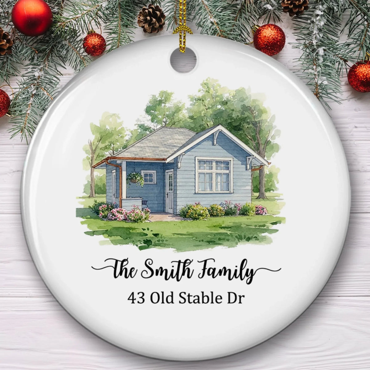 Custom Photo Couple Christmas Ornament, Anniversary Gift • Our Happy Place - Personalized Ceramic Ornament