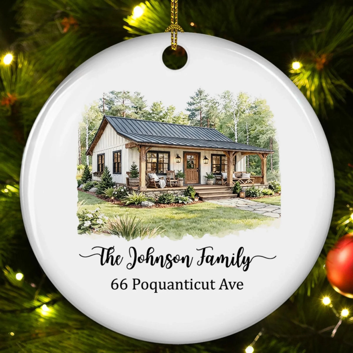 Custom Photo Couple Christmas Ornament, Anniversary Gift • Our Happy Place - Personalized Ceramic Ornament