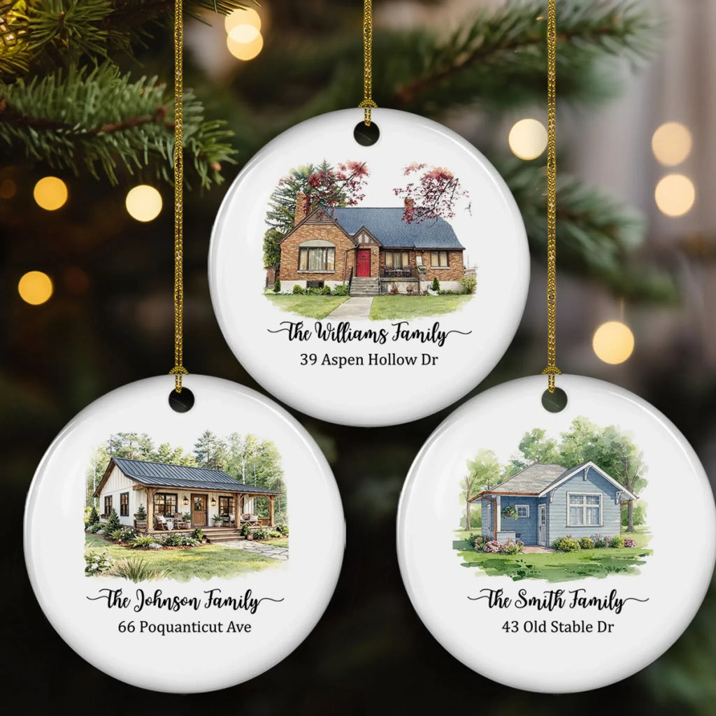 Custom Photo Couple Christmas Ornament, Anniversary Gift • Our Happy Place - Personalized Ceramic Ornament