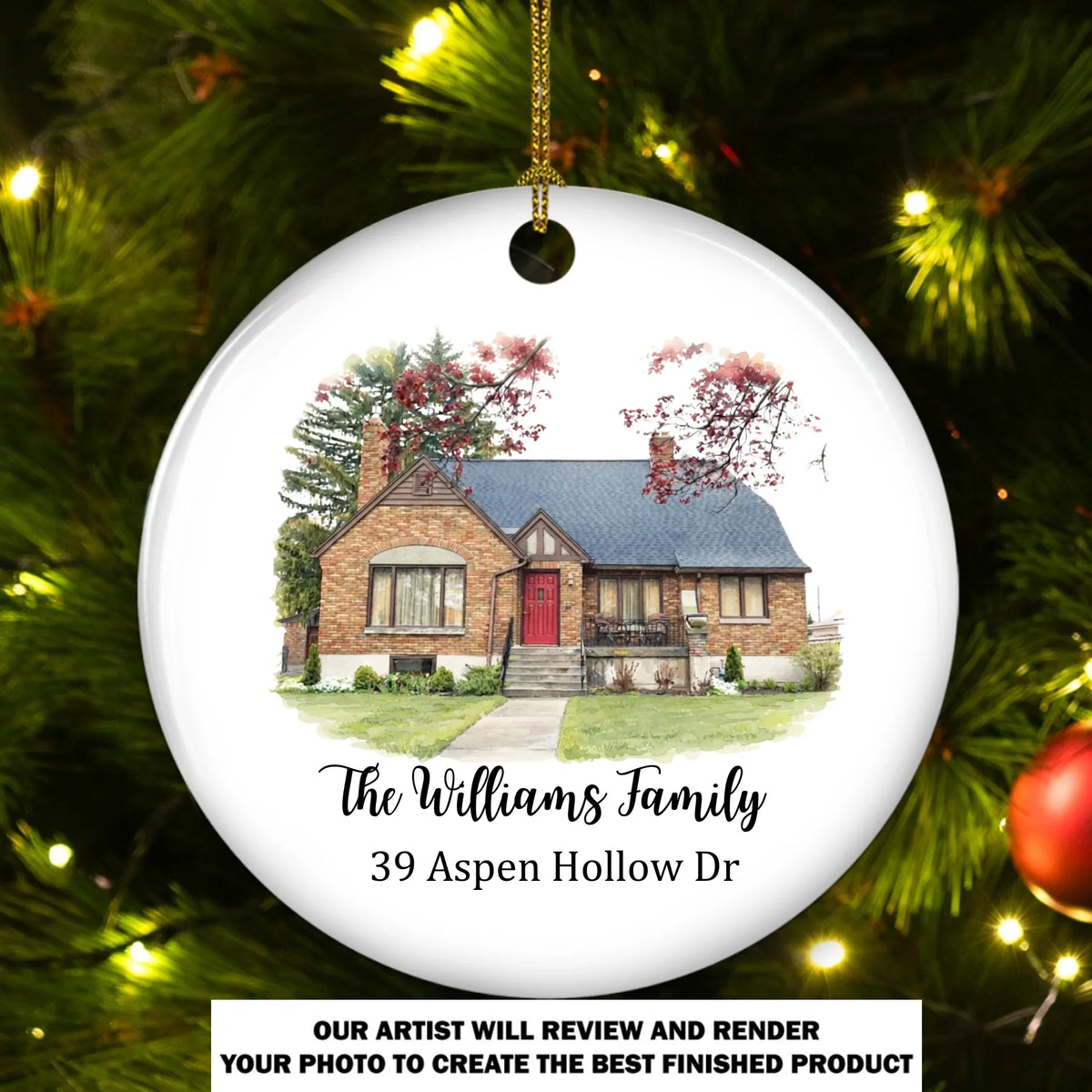 Custom Photo Couple Christmas Ornament, Anniversary Gift • Our Happy Place - Personalized Ceramic Ornament