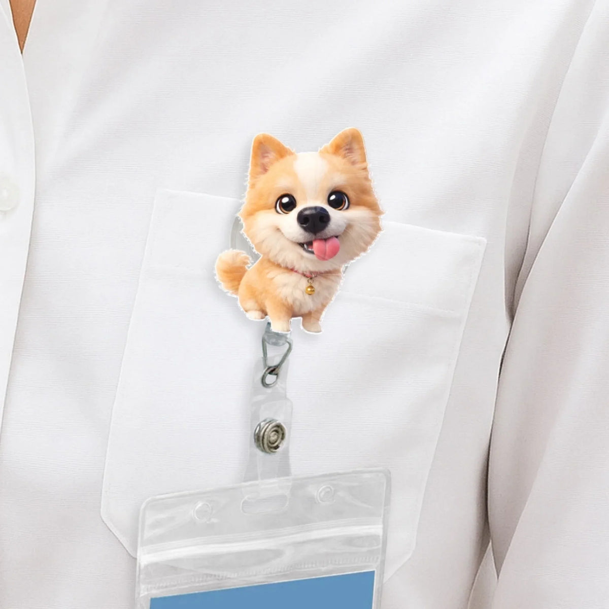 Custom Photo Funny Portrait ID Holder, Gifts For Pet Lovers, Coworker, Boss • Carry You While I Am Working - Personalized Custom Photo Acrylic Badge Reel