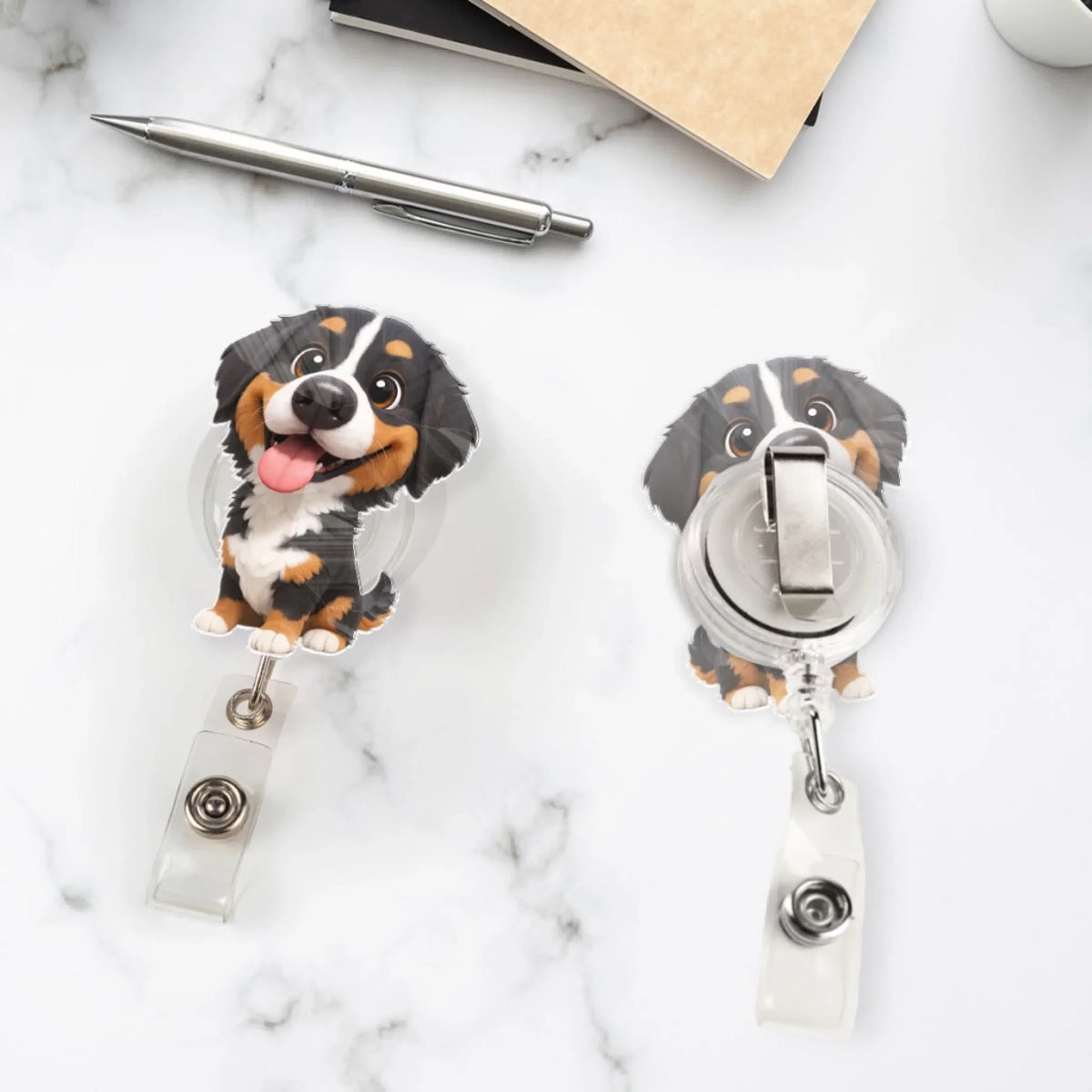 Custom Photo Funny Portrait ID Holder, Gifts For Pet Lovers, Coworker, Boss • Carry You While I Am Working - Personalized Custom Photo Acrylic Badge Reel