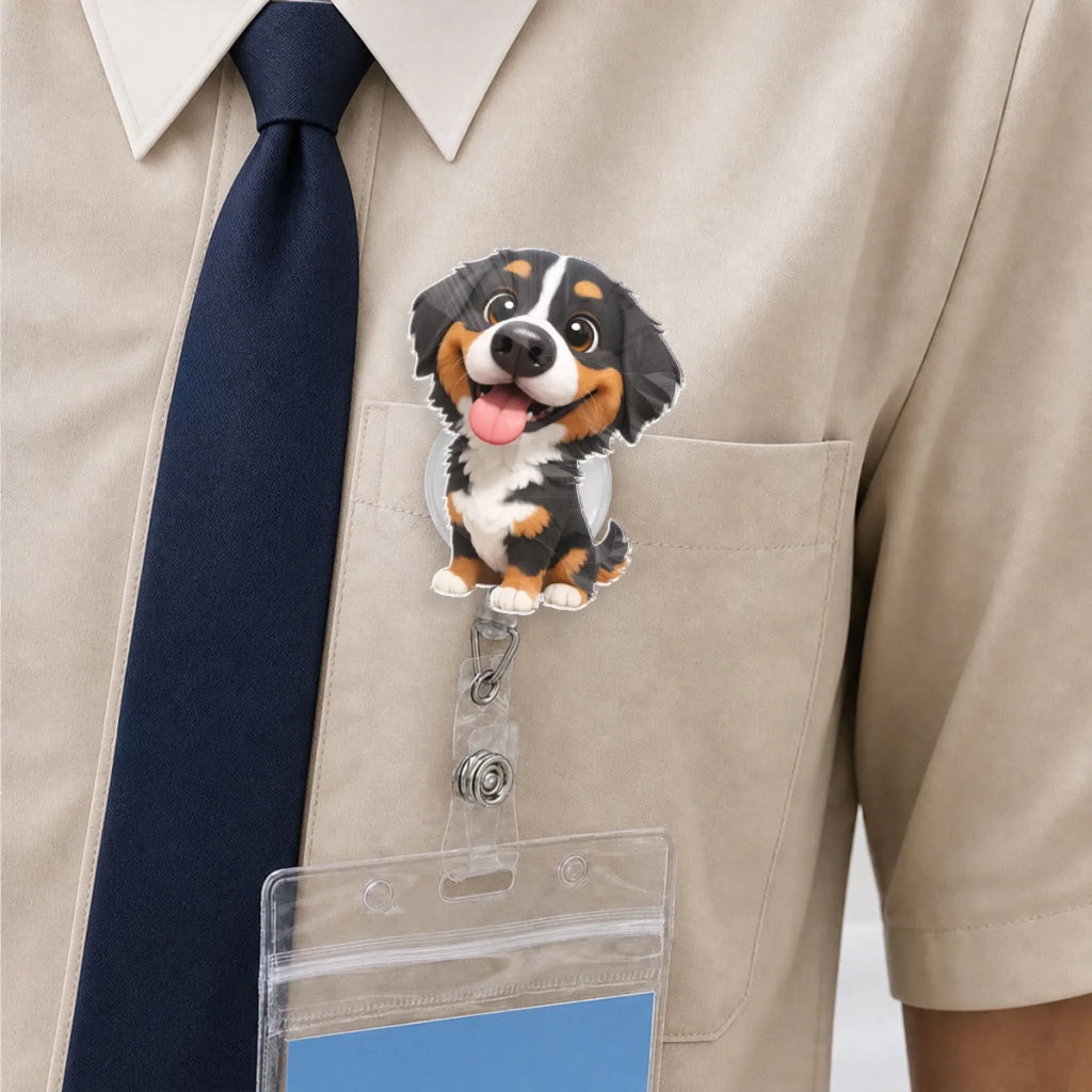 Custom Photo Funny Portrait ID Holder, Gifts For Pet Lovers, Coworker, Boss • Carry You While I Am Working - Personalized Custom Photo Acrylic Badge Reel