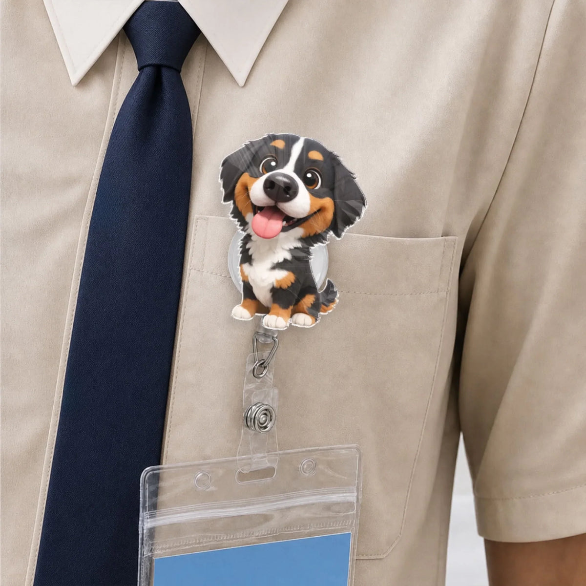 Custom Photo Funny Portrait ID Holder, Gifts For Pet Lovers, Coworker, Boss • Carry You While I Am Working - Personalized Custom Photo Acrylic Badge Reel