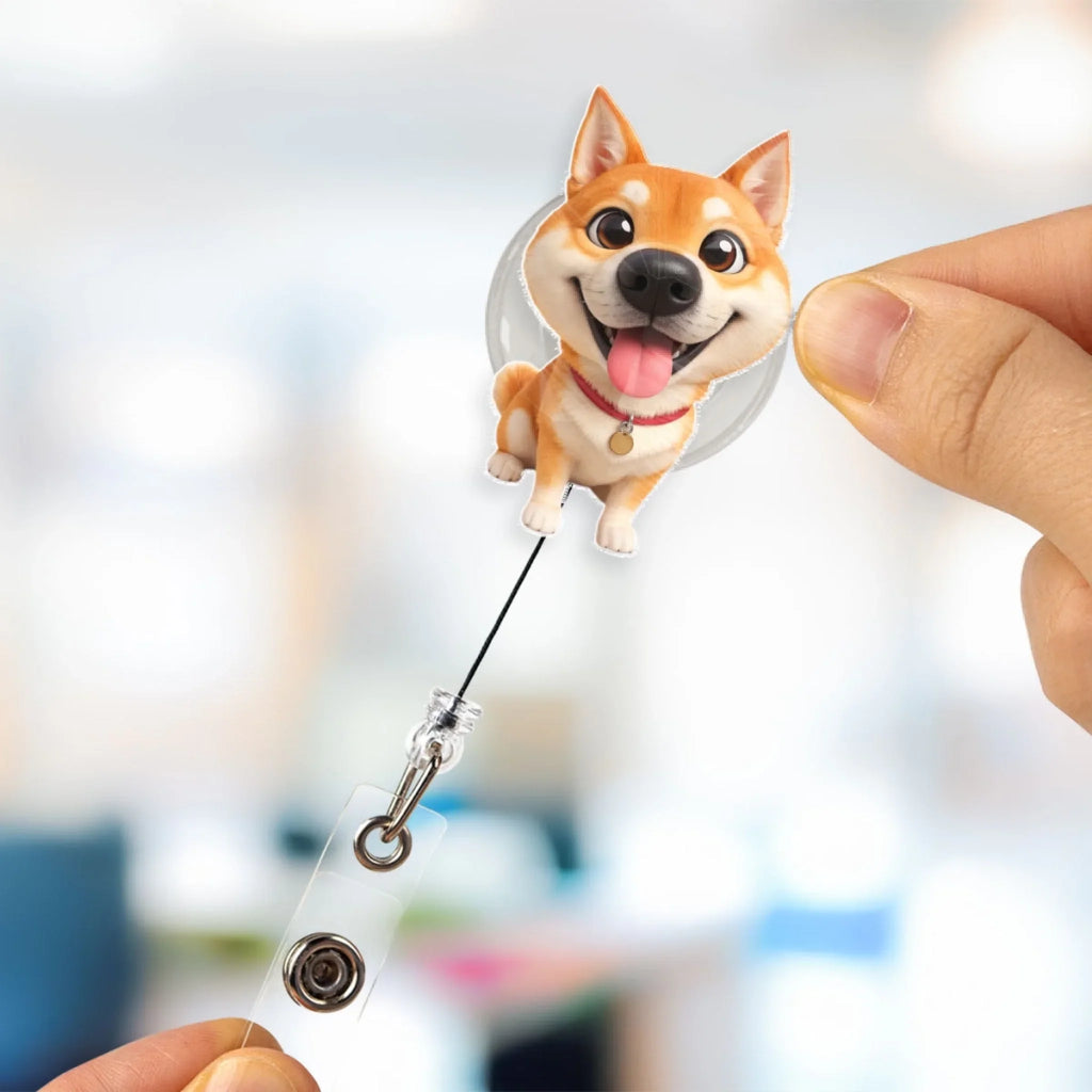 Custom Photo Funny Portrait ID Holder, Gifts For Pet Lovers, Coworker, Boss • Carry You While I Am Working - Personalized Custom Photo Acrylic Badge Reel