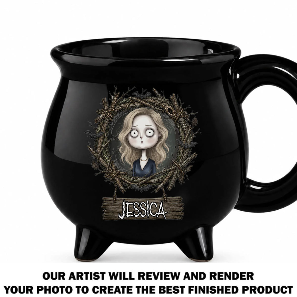 Whimsical Gothic Stop-Motion Character - Personalized Cauldron Mug