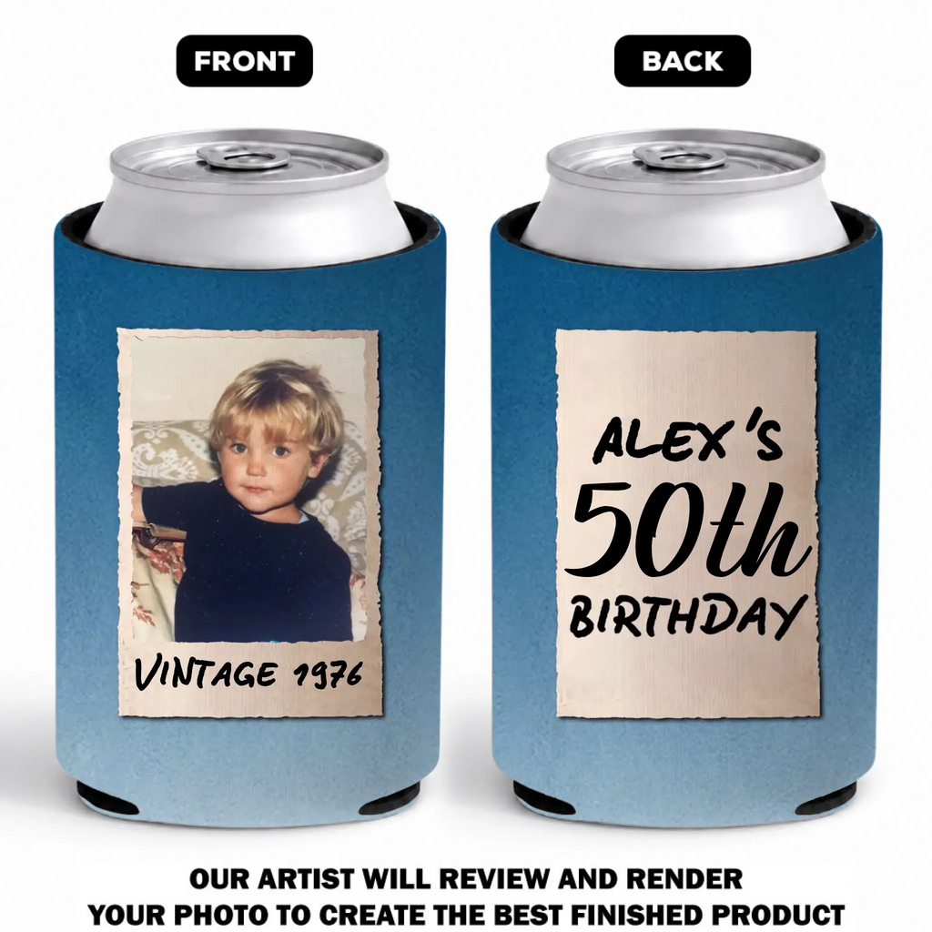 Vintage Birthday Gift - Personalized Skinny Can Cooler
