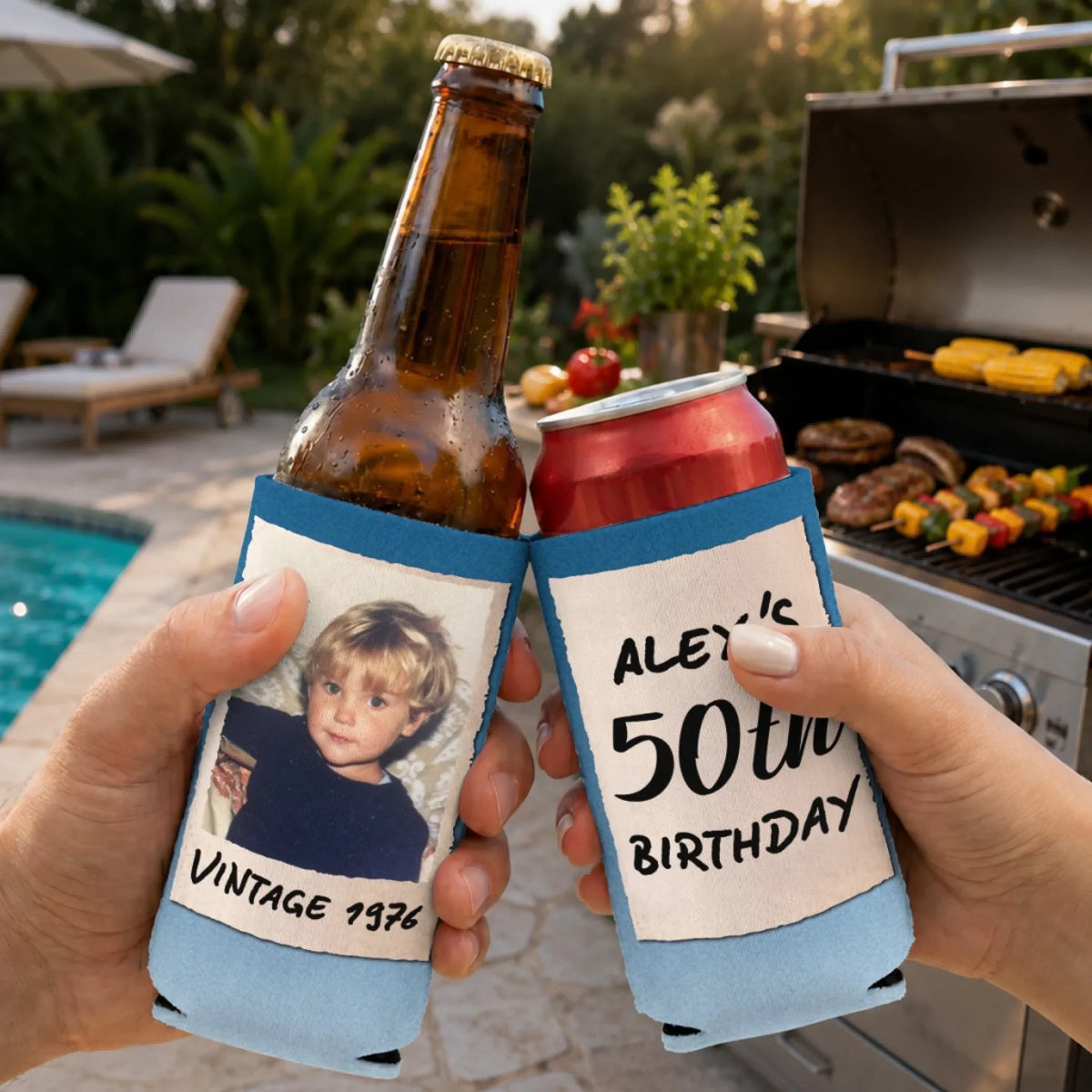 Vintage Birthday Gift - Personalized Skinny Can Cooler