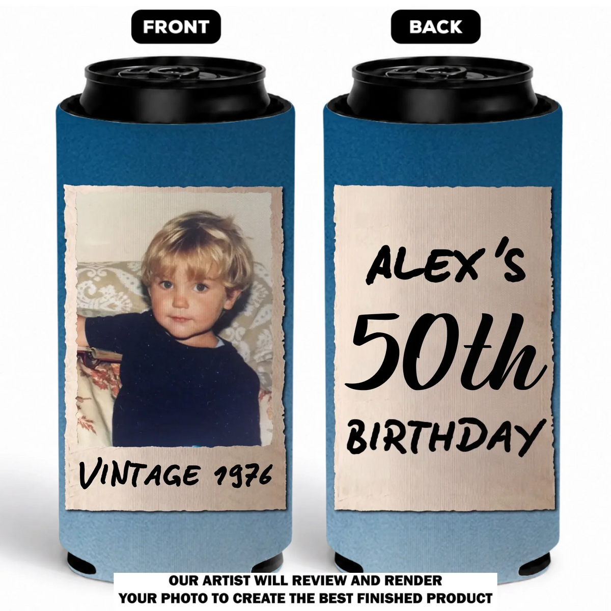 Vintage Birthday Gift - Personalized Skinny Can Cooler