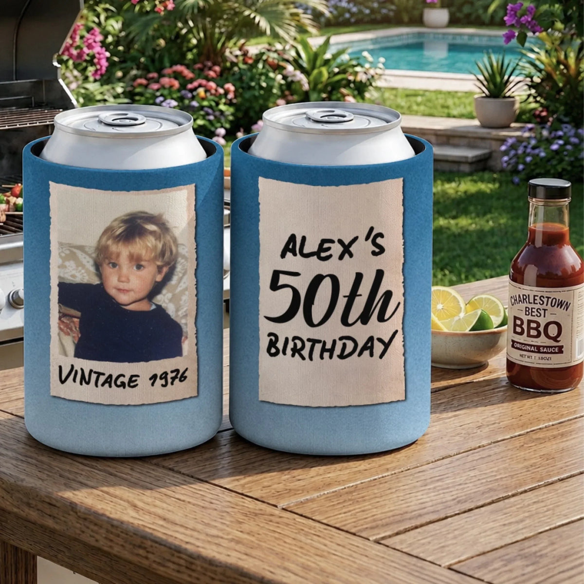 Vintage Birthday Gift - Personalized Skinny Can Cooler