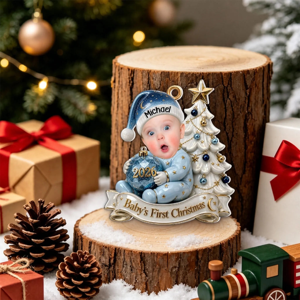 Custom Baby First Christmas Ornament for New Parents •  Our Baby - Personalized 3D White Acrylic Ornament