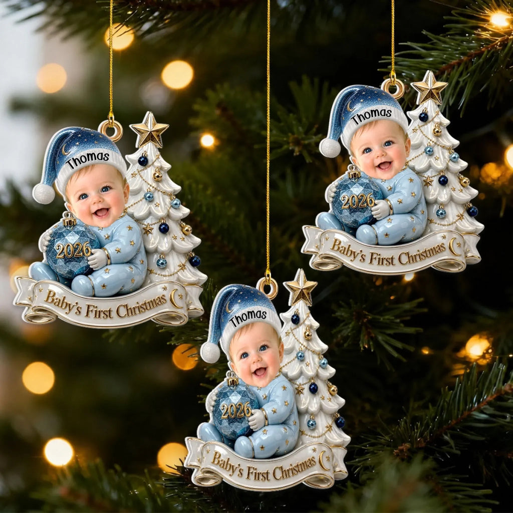 Custom Baby First Christmas Ornament for New Parents •  Our Baby - Personalized 3D White Acrylic Ornament