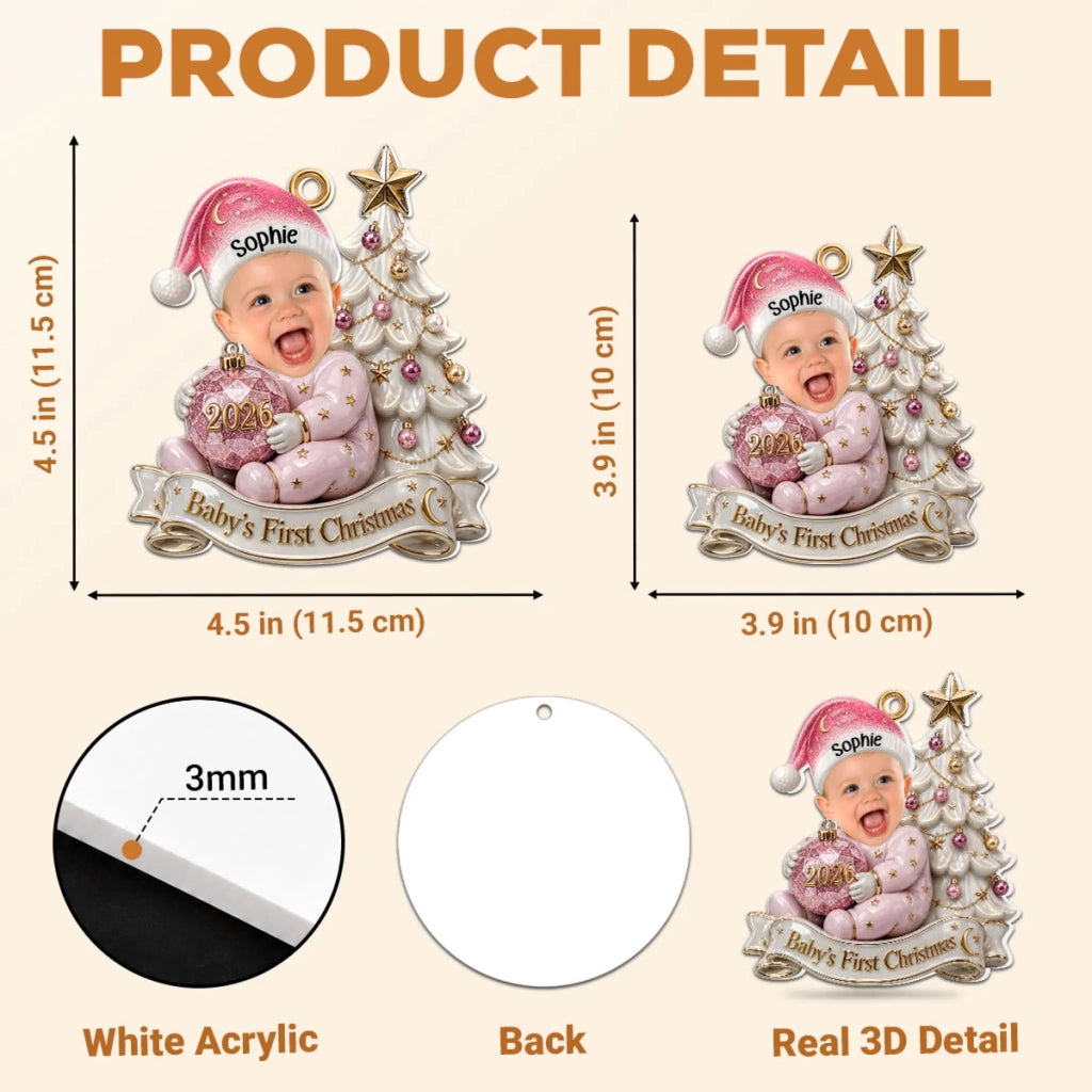 Custom Baby First Christmas Ornament for New Parents •  Our Baby - Personalized 3D White Acrylic Ornament