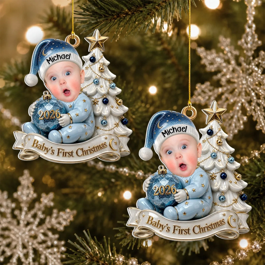 Custom Baby First Christmas Ornament for New Parents •  Our Baby - Personalized 3D White Acrylic Ornament