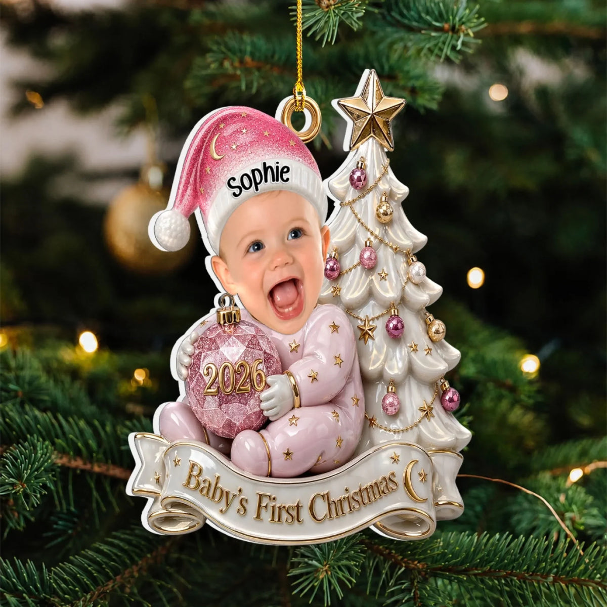 Custom Baby First Christmas Ornament for New Parents •  Our Baby - Personalized 3D White Acrylic Ornament