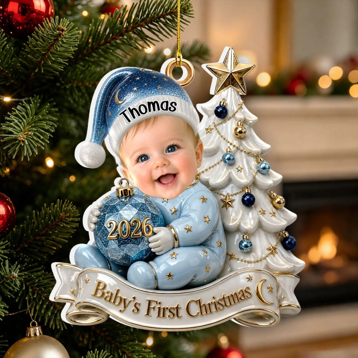 Custom Baby First Christmas Ornament for New Parents •  Our Baby - Personalized 3D White Acrylic Ornament