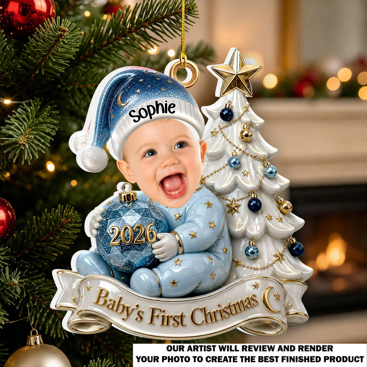 Custom Baby First Christmas Ornament for New Parents •  Our Baby - Personalized 3D White Acrylic Ornament