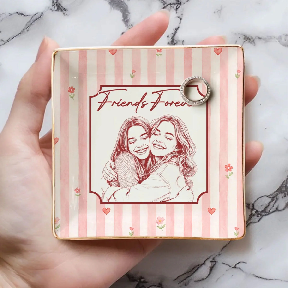 Custom Photo Bestie Trinket Dish, Birthday Christmas Gift For Best Friend • Turn Your Bestie Into Art - Personalized Jewelry Dish