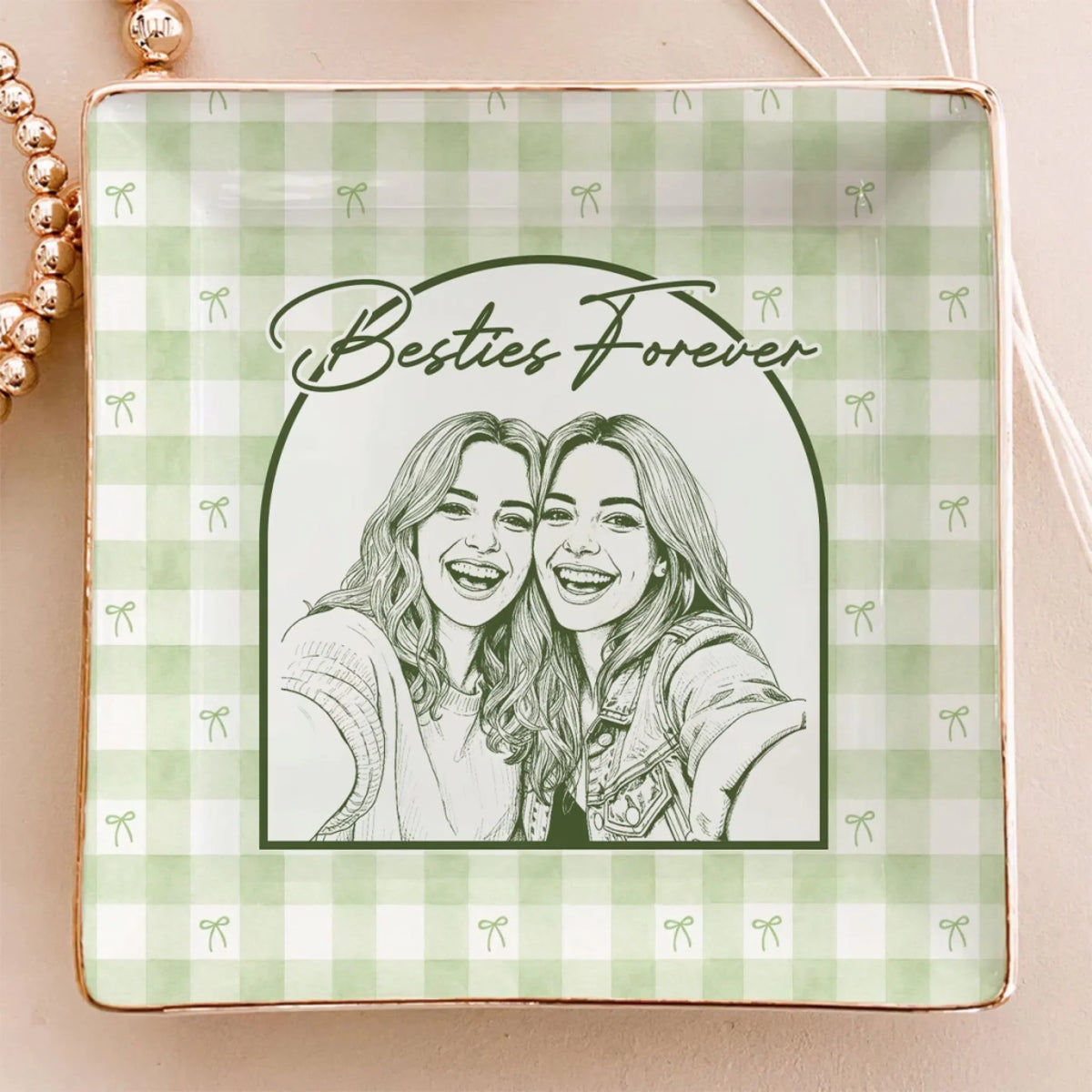 Custom Photo Bestie Trinket Dish, Birthday Christmas Gift For Best Friend • Turn Your Bestie Into Art - Personalized Jewelry Dish