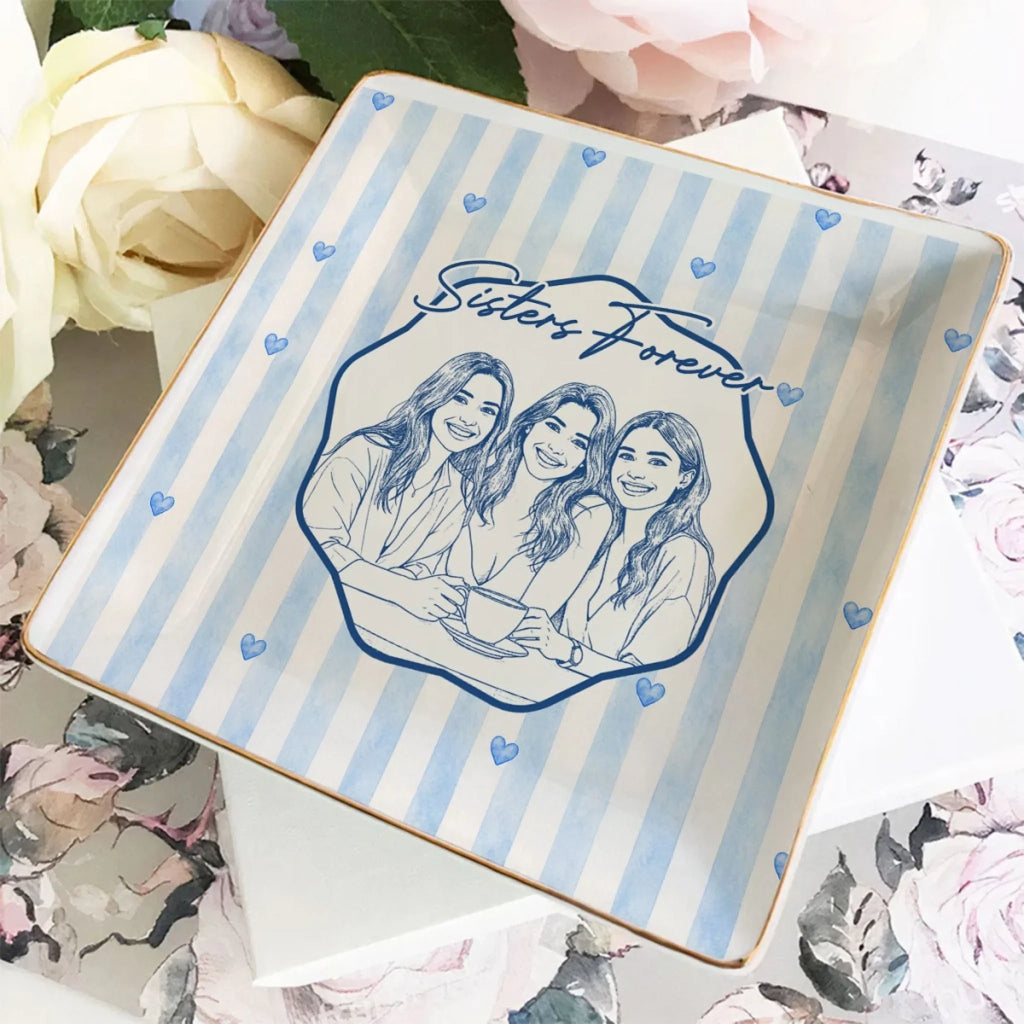 Custom Photo Bestie Trinket Dish, Birthday Christmas Gift For Best Friend • Turn Your Bestie Into Art - Personalized Jewelry Dish
