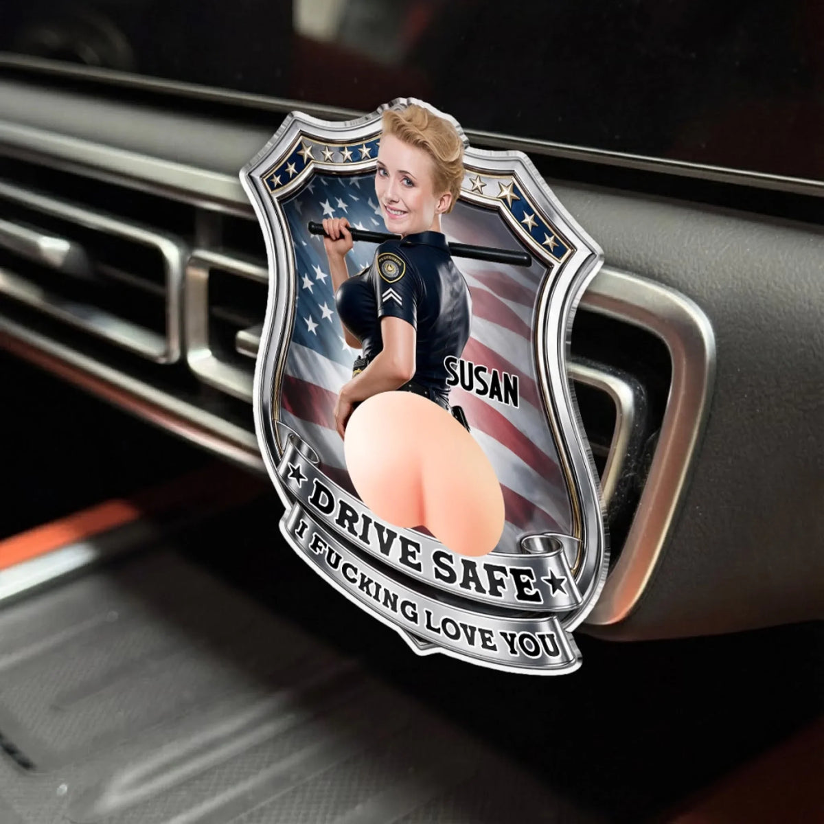 Custom Photo 3D Spicy Gifts For Wife • Drive Safe I Fvcking Love You - Personalized Squishy Acrylic Car Vent Clip