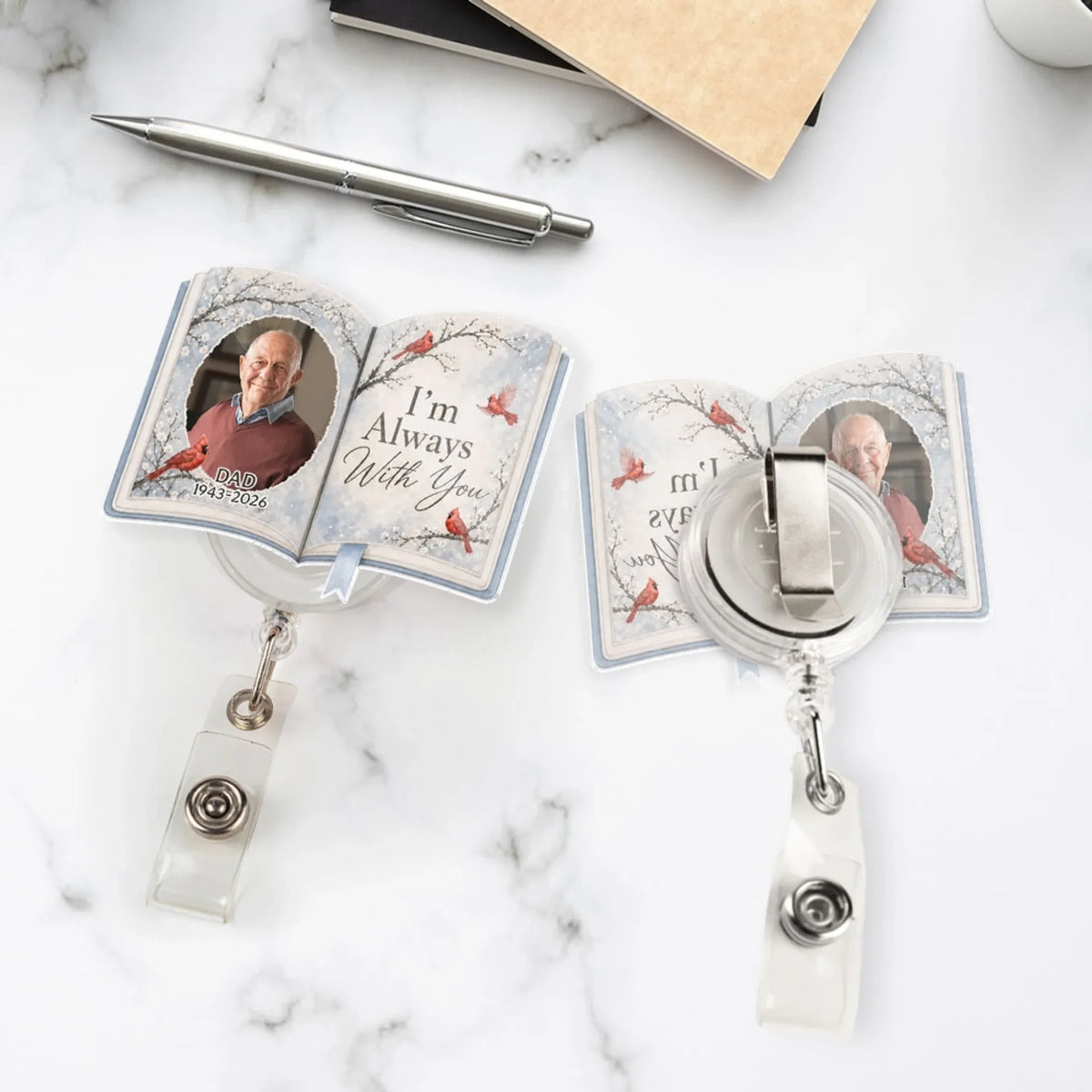 Custom Photo Memorial Keepsake, Remembrance Gift for Loss of Loved One • Gone From Sight Not From Heart - Personalized Acrylic Badge Reel