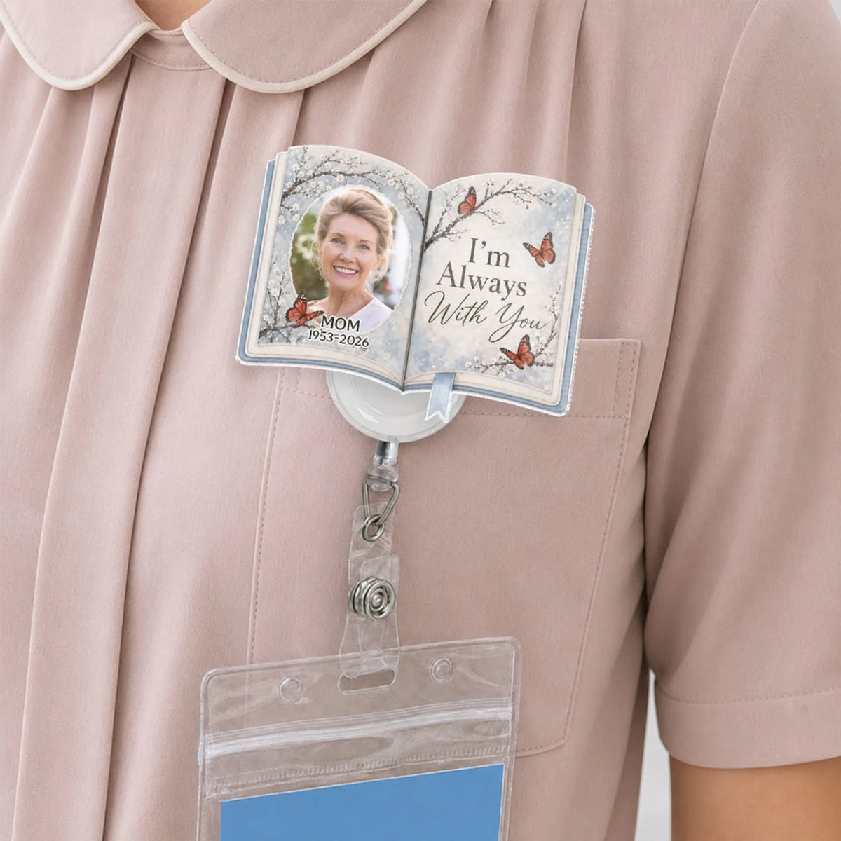 Custom Photo Memorial Keepsake, Remembrance Gift for Loss of Loved One • Gone From Sight Not From Heart - Personalized Acrylic Badge Reel