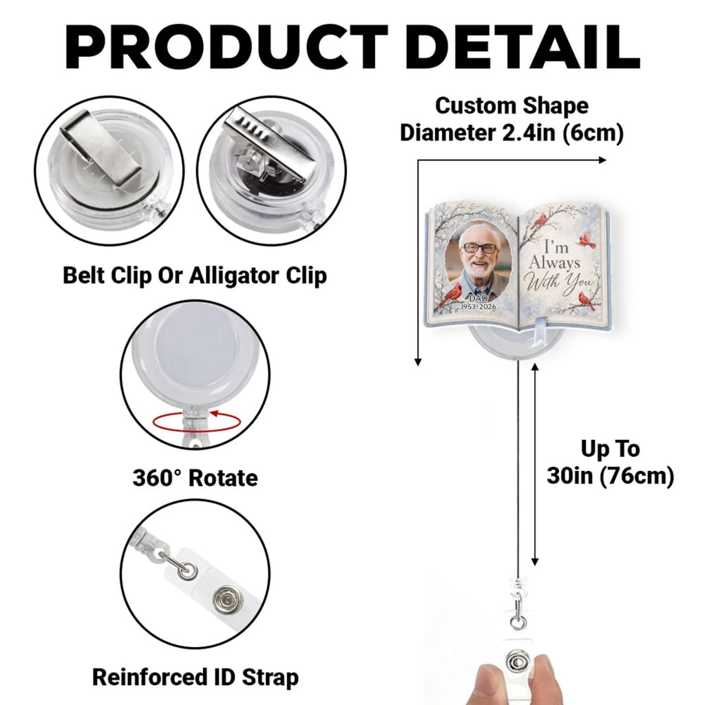 Custom Photo Memorial Keepsake, Remembrance Gift for Loss of Loved One • Gone From Sight Not From Heart - Personalized Acrylic Badge Reel