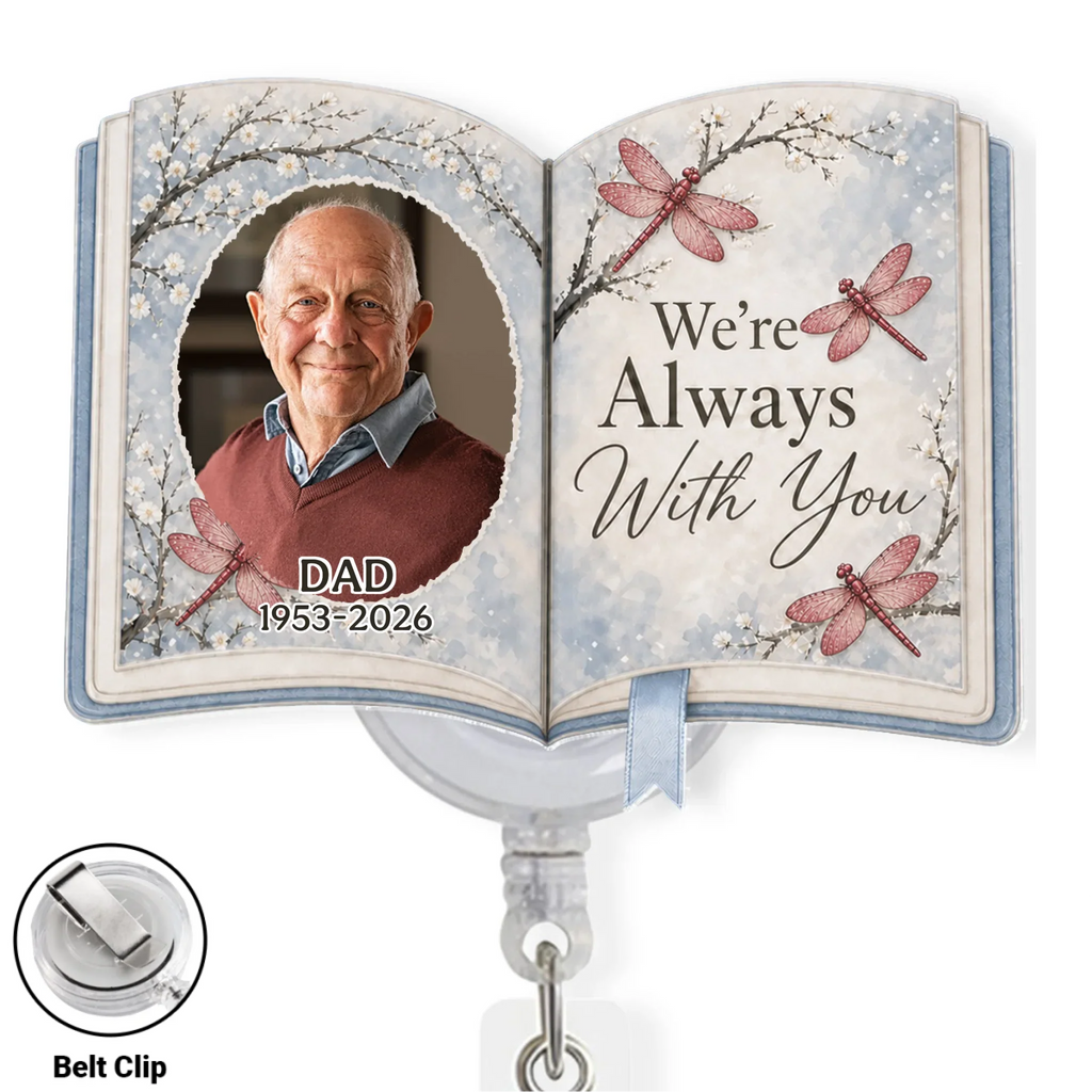 Custom Photo Memorial Keepsake, Remembrance Gift for Loss of Loved One • Gone From Sight Not From Heart - Personalized Acrylic Badge Reel
