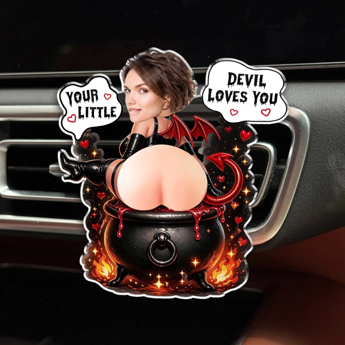 Custom Photo 3D Spicy Gifts For Wife • Devil Girl - Personalized Squishy Acrylic Car Vent Clip
