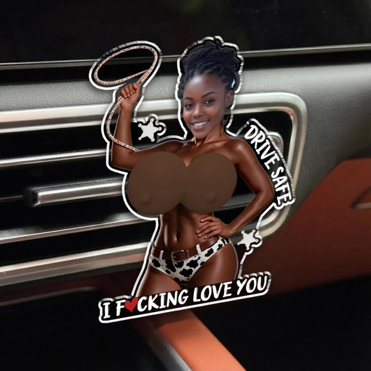 Custom Photo 3D Spicy Gifts For Wife • Cowgirl Curves - Personalized Squishy Acrylic Car Vent Clip