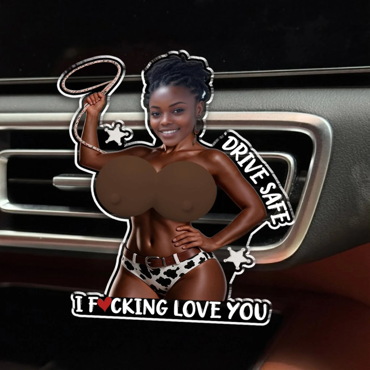 Custom Photo 3D Spicy Gifts For Wife • Cowgirl Curves - Personalized Squishy Acrylic Car Vent Clip