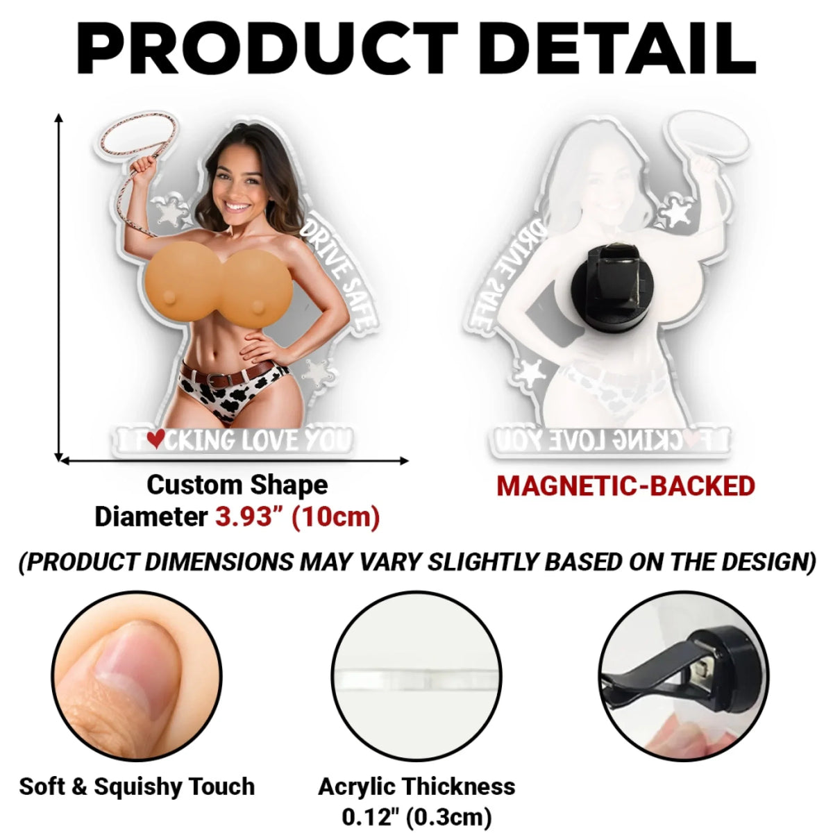Custom Photo 3D Spicy Gifts For Wife • Cowgirl Curves - Personalized Squishy Acrylic Car Vent Clip