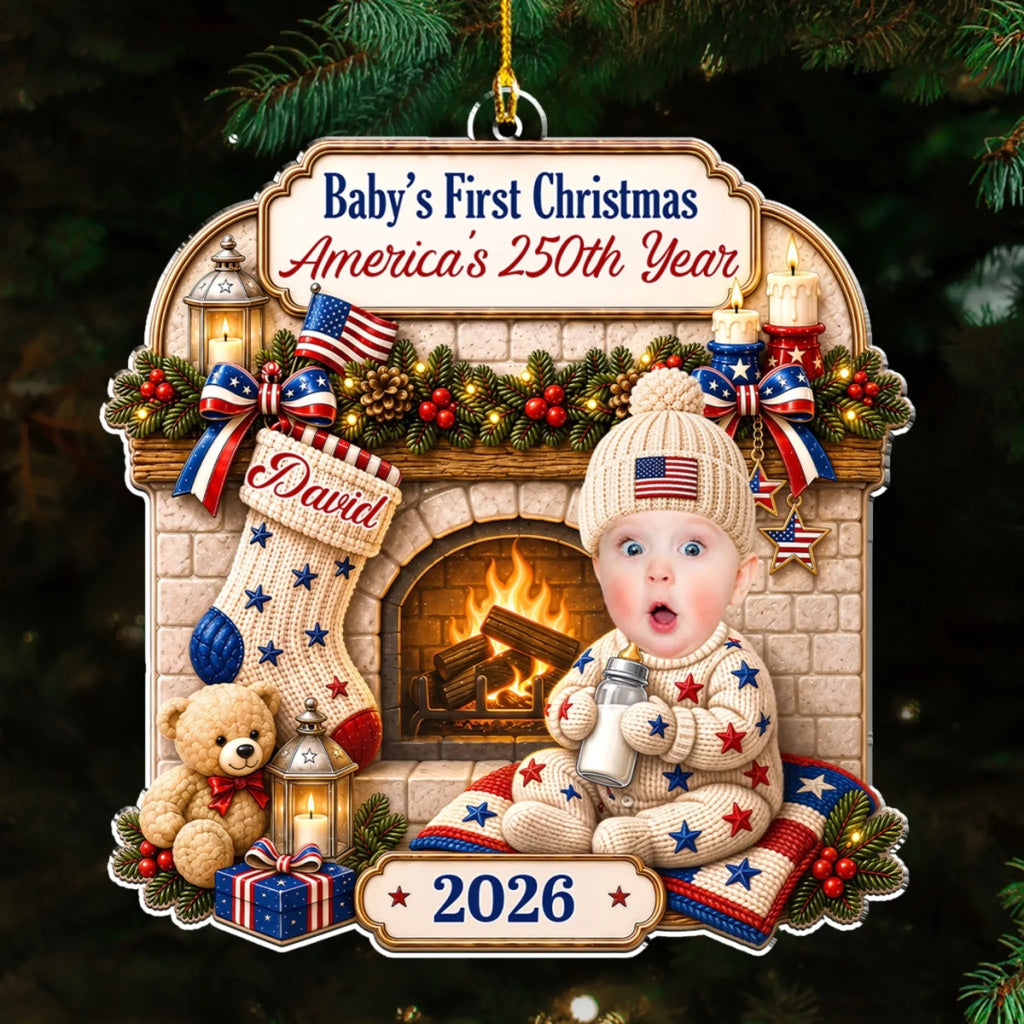 Custom Baby First Christmas Ornament for New Parents •  American Baby - Personalized Acrylic Ornament
