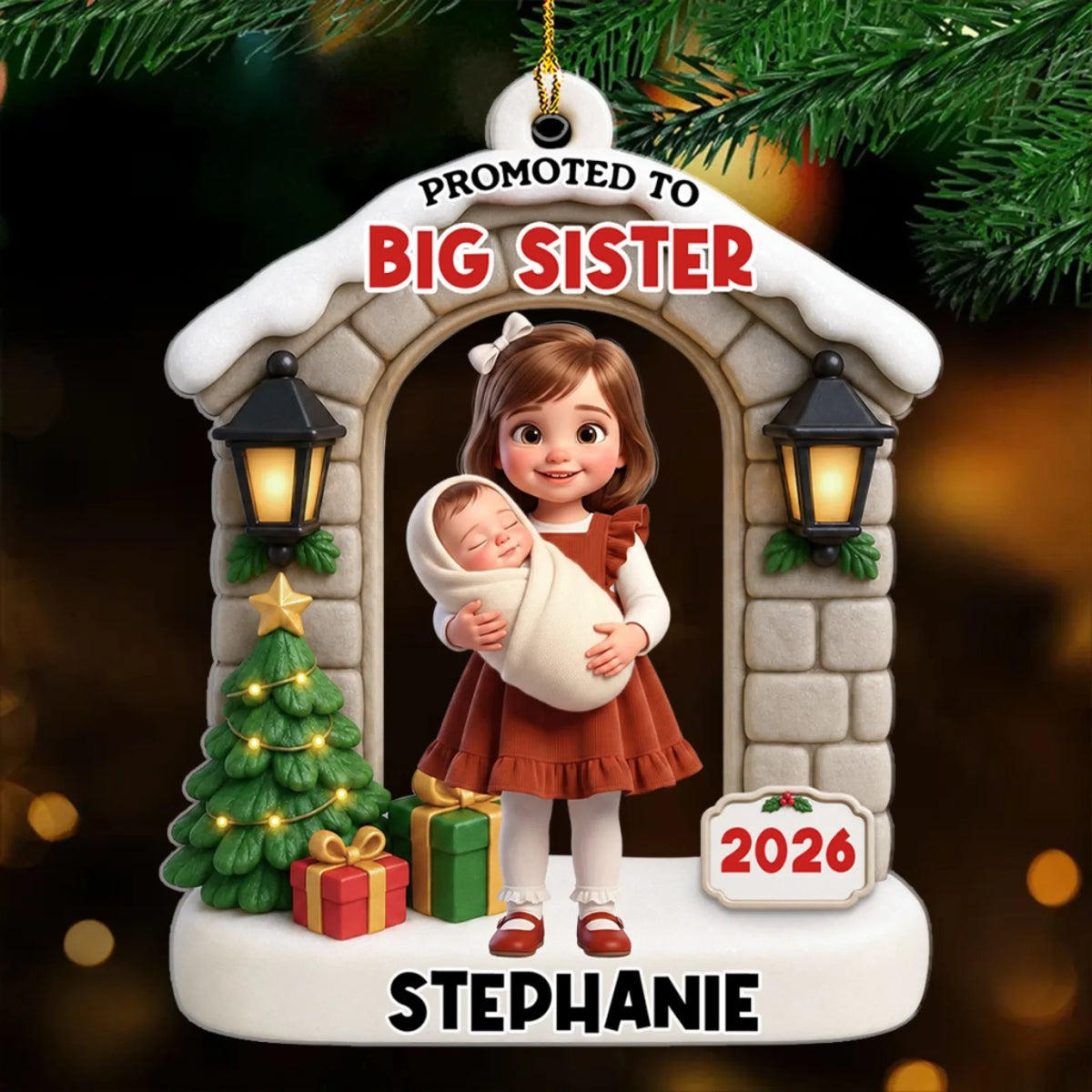 Custom Family First Christmas Ornament •  Sibling Announcement - Personalized Acrylic Ornament