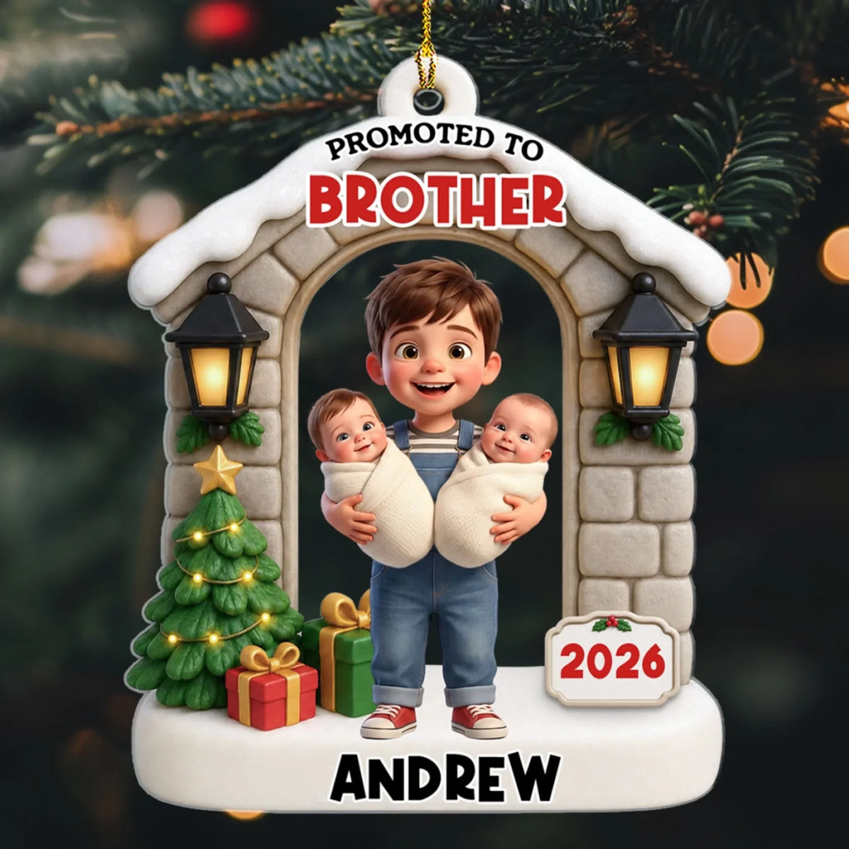Custom Family First Christmas Ornament •  Sibling Announcement - Personalized Acrylic Ornament
