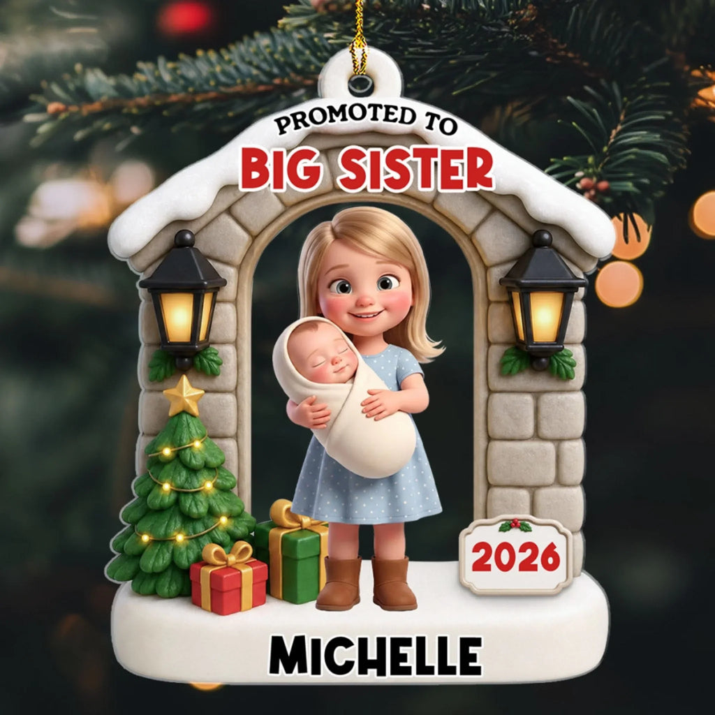 Custom Family First Christmas Ornament •  Sibling Announcement - Personalized Acrylic Ornament