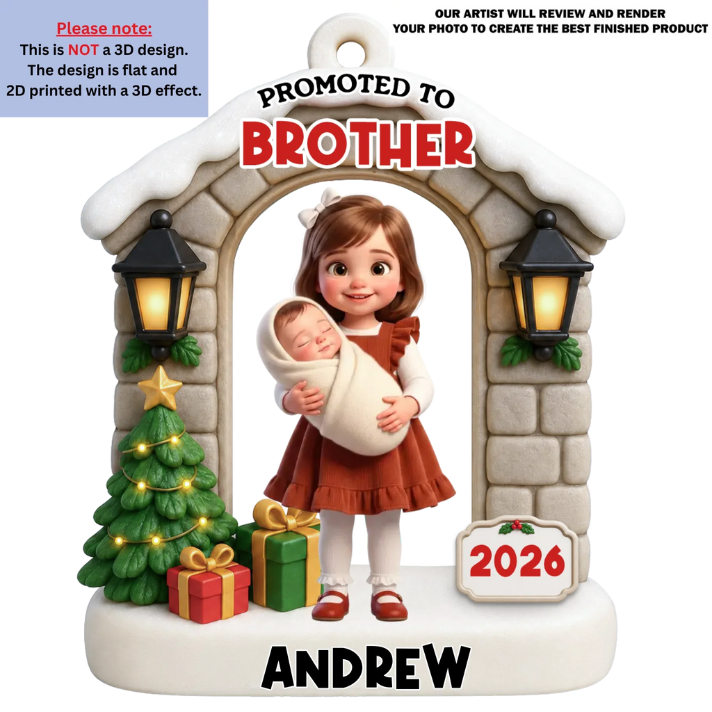 Custom Family First Christmas Ornament •  Sibling Announcement - Personalized Acrylic Ornament