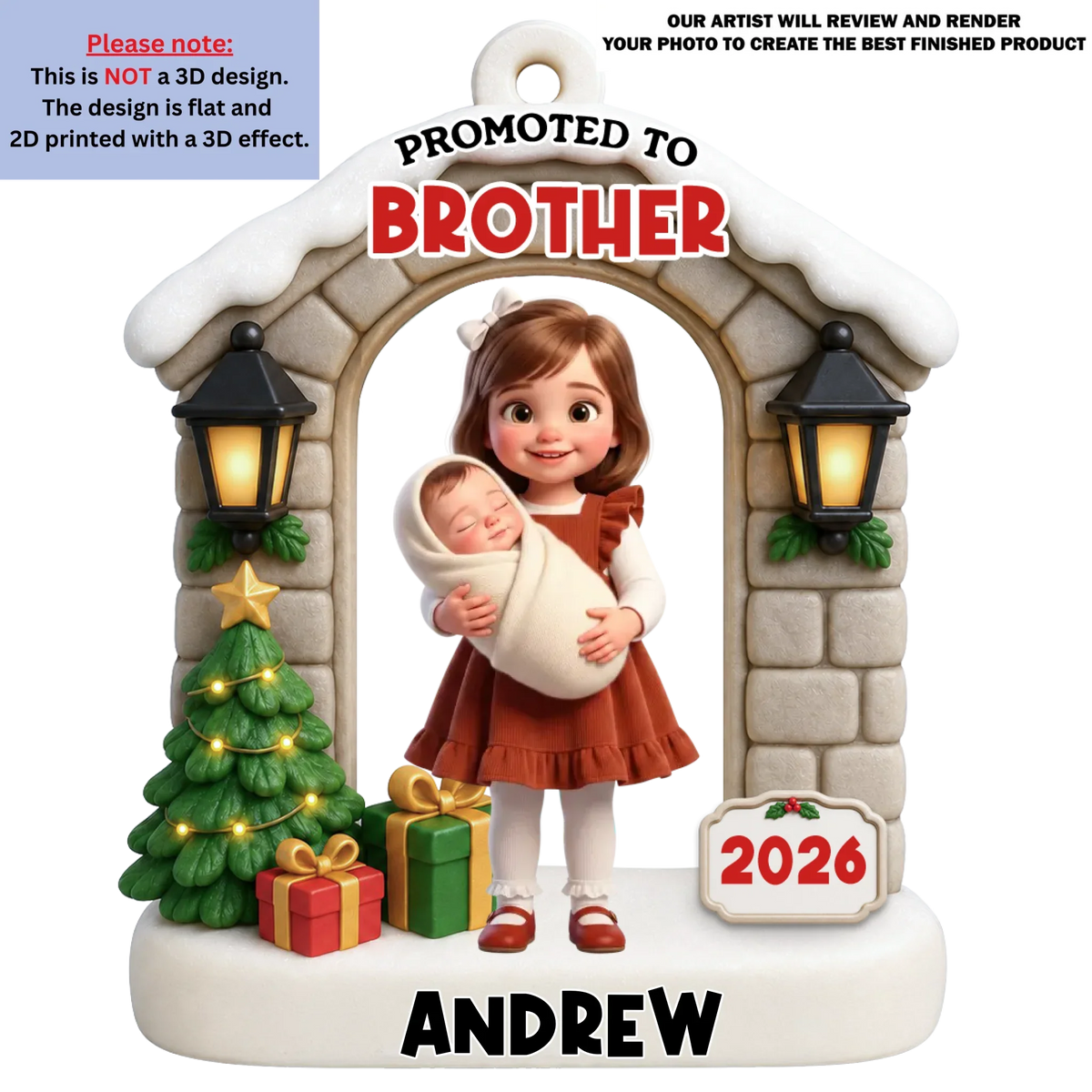 Custom Family First Christmas Ornament •  Sibling Announcement - Personalized Acrylic Ornament