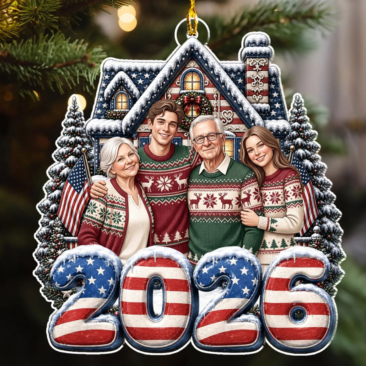 Custom Keepsake Christmas Ornament •  Christmas Portrait Illustration - Personalized Acrylic Ornament