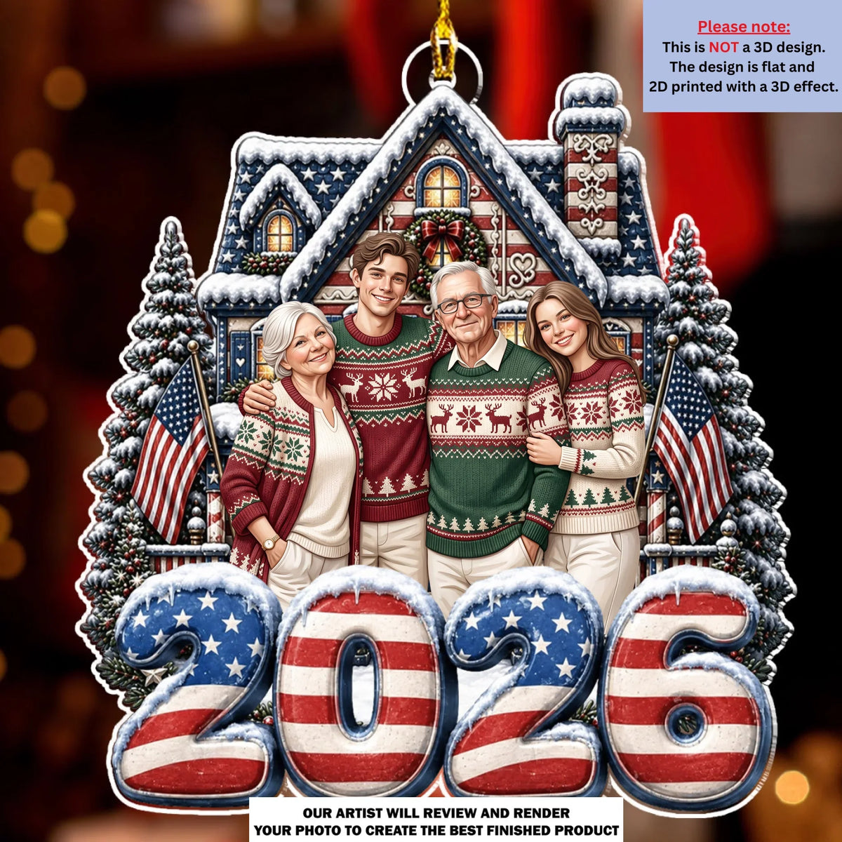 Custom Keepsake Christmas Ornament •  Christmas Portrait Illustration - Personalized Acrylic Ornament